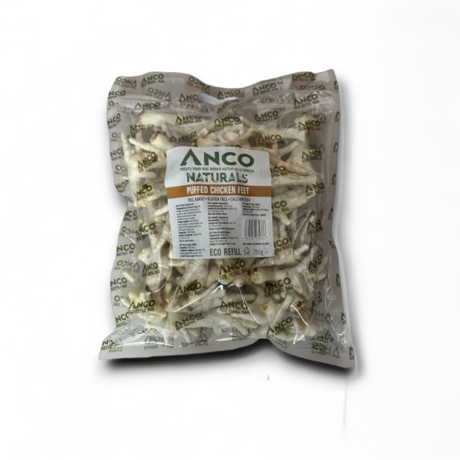 Anco Naturals Puffed Chicken Feet Eco-Bag (750g)