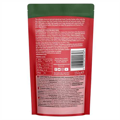 Country Hunter Adult Wet Dog Food - Grass-Fed Beef - 6x150g Pouches - Image 2