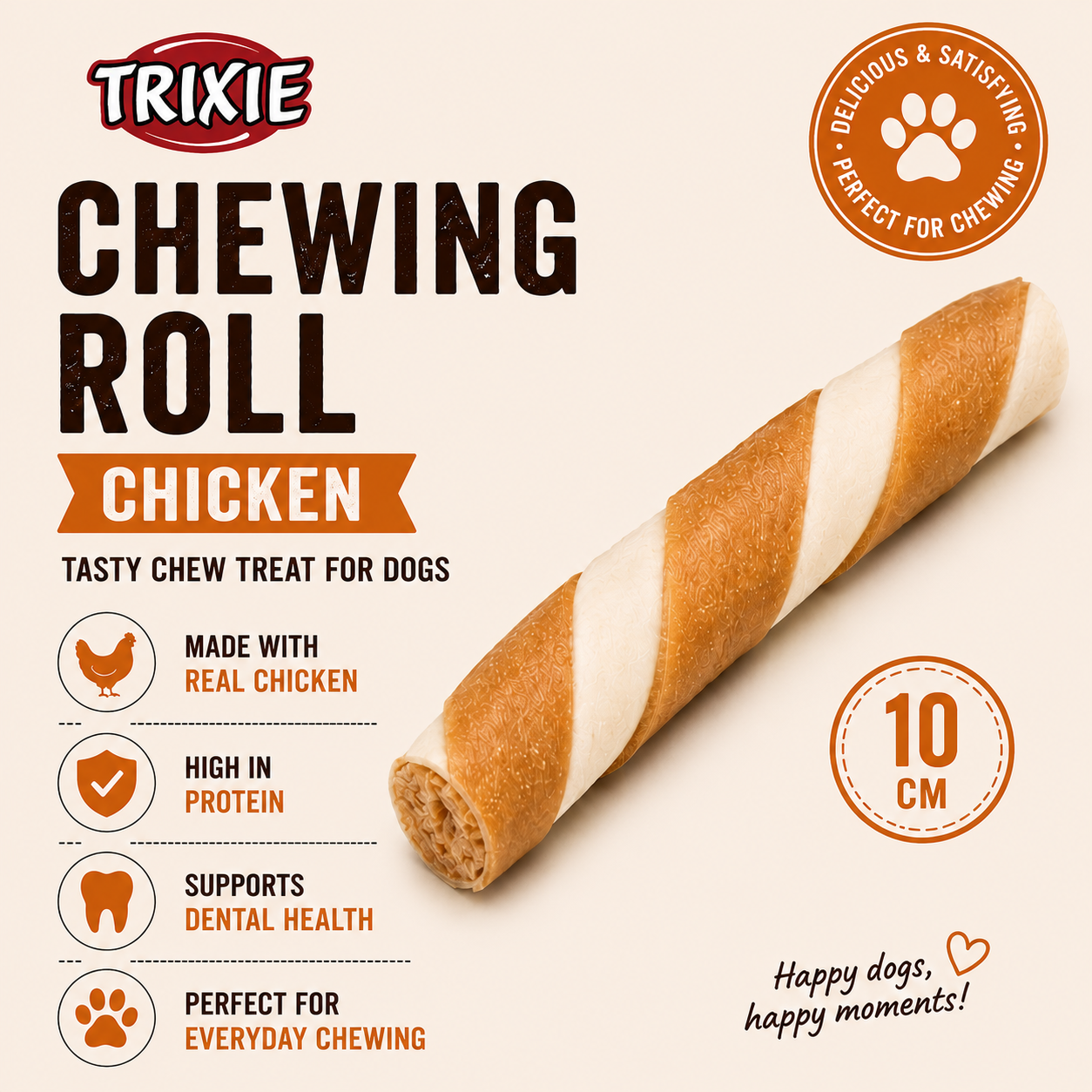 Trixie Chewing Roll Chicken Filling Dog Treat 10cm